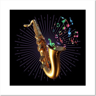 Saxophone Music Burst Posters and Art